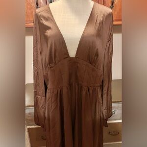 SHEIN Elegant Brown Long Sleeve Dress